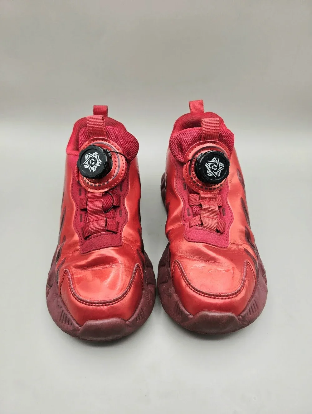Nike Kids Red Metallic Basketball Sneakers with Dial Closure, Size 34 or US 2.5